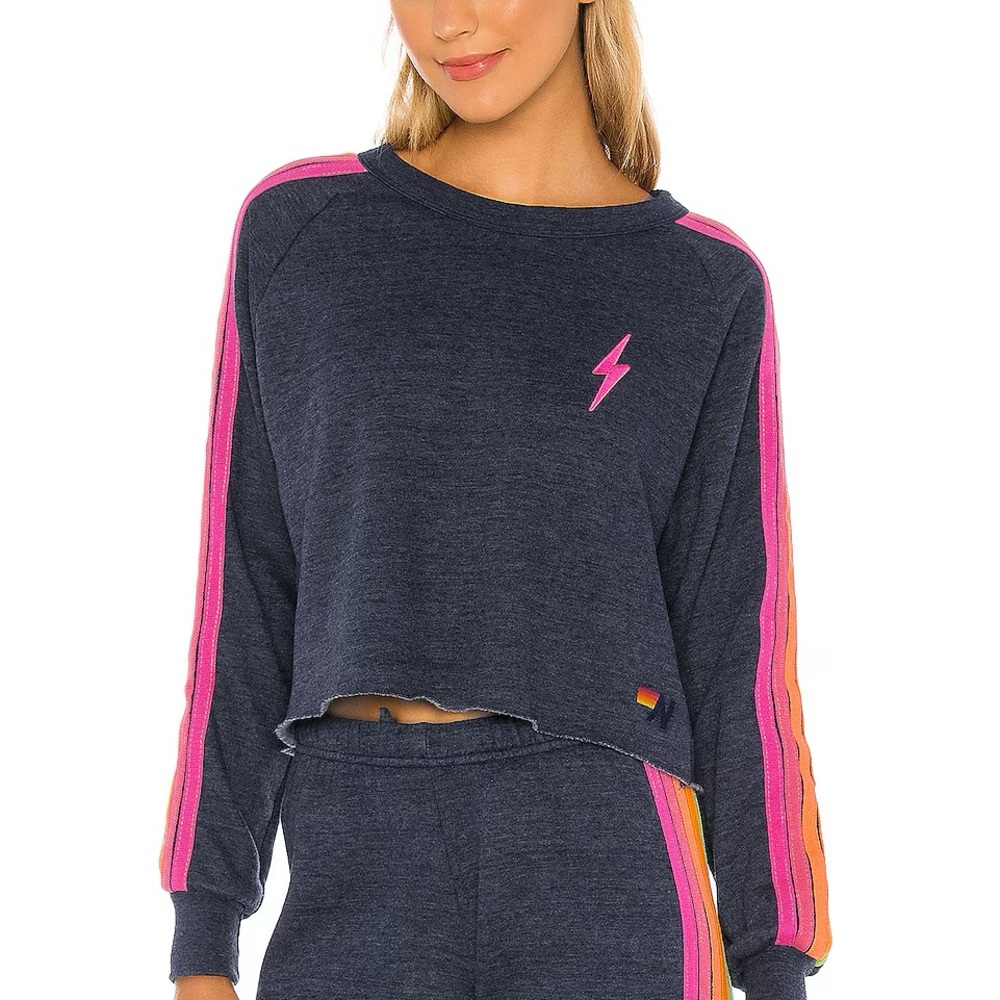 Aviator Nation Blue Crop Hoodie Relaxed Fit
